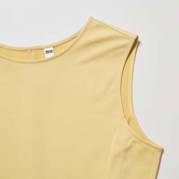 Uniqlo Size Large Yellow Ultra Stretch Midi Dress Neutral Minimalist Layering - Picture 3 of 14